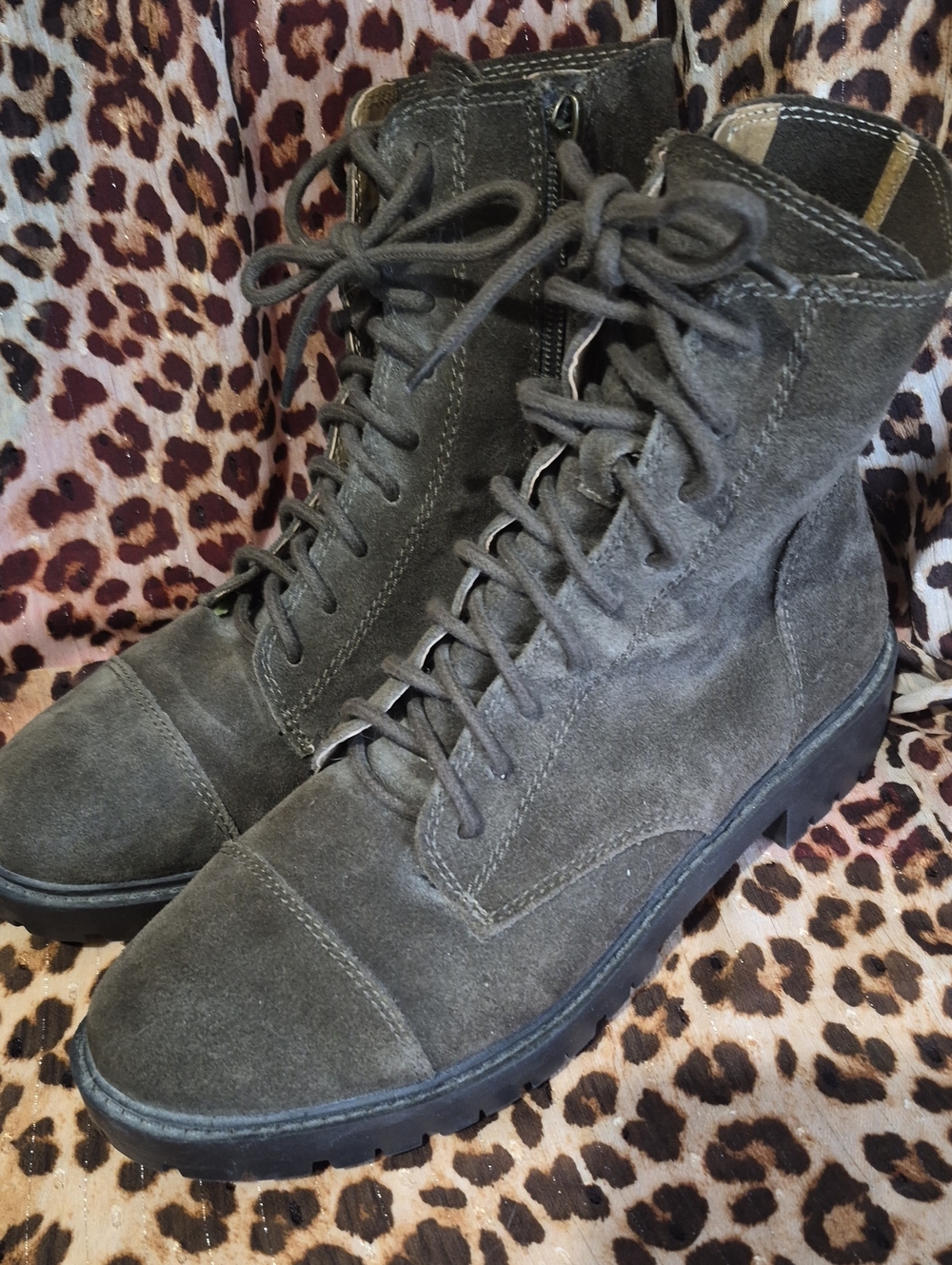 Lucky Brand Womens- Olive Green Suede Lace-Up Boots